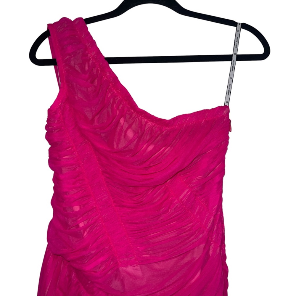 NEW NWT Herve Leger One Shoulder Draped Jersey Mini Dress In Neon Pink - Picture 4 of 9